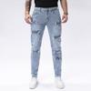 Jeans para Hombre con Estiramiento, Estilo Urbano, Azul Claro, Estilo Pantalón de Hombre, Pantalones Largos de Mezclilla Rasgados y Desgastados
