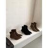 Botas Cortas de Gamuza de Tacón Alto con Punta para Mujer 2025 Nuevas Botas Individuales de Primavera y Otoño Botines Marrones de Aguja