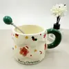 Caneca de Café da Manhã de Alta Qualidade Transfronteiriça, Caneca Cerâmica Fofa de Desenho Animado com Tampa e Colher, Caneca Cerâmica de Natal, Caneca de Café Criativa, Feita Sob Medida