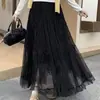 Falda de Malla con Retazos de Color Sólido de Nuevo Estilo para Mujer, Estilo Coreano de Primavera y Otoño, Suave y Versátil, Falda Larga de Línea A Adelgazante