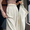 Calça Feminina de Linho Tencel 2026 Verão Novo Estilo Perna Larga Cintura Alta Casual Calça Reta de Seda Gelada Comprimento Total para Mulheres