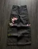 Estilo Americano Street Style Estampa Floral Calça Reta Casual Retrô Jeans Novo Outono e Inverno 2025 Transfronteiriço