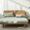 Sábana Bajera Ajustable de Algodón Lavado a Cuadros Estilo Japonés Muji Color Sólido Algodón Puro Sábana Simple