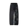 Jeans de Corte Holgado para Hombre con Diseño de Cruz de Pedrería, Estilo Urbano Punk Retro, Pantalones Rectos Únicos Lavados y Desgastados