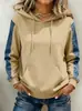Sudadera con Capucha Patchwork de Manga Europea y Americana para Mujer, Color Block Raglán Holgada con Bolsillos y Cordón, Blanca