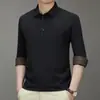 2025 Nova Camisa Polo Masculina Manga Longa Tendência para Homens Jovens e de Meia-Idade, Camiseta Básica Casual Masculina