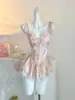 Doce Barbie Desejo Puro Estampa Floral Doce Espartilho de Espinha de Peixe Emagrecedor Push-Up Roupa Íntima Sexy