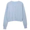 Cardigã de tricô único e estiloso para mulheres, perfeito para looks de outono e inverno; uma jaqueta suéter azul clara, ideal como uma camada externa fina