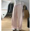 Jeans Rosa Wide-Leg Plus Size para Mulheres, Cintura Alta Versátil Soltinho Calça Foice Emagrecedora, Calça Longa Estilo Preguiçoso