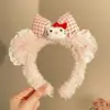 Diadema de Felpa con Estampado de Leopardo Rosa y Moño de Gatito para Mujer, Diadema Linda Versátil para Lavarse la Cara, Pasador, Tocado de Corona Alta