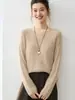 Suéter Feminino Outono/Inverno Sem Costura 75% Caxemira 25% Seda Gola Redonda Vazado Manga Longa Estilo Preguiçoso Malha Camada Base