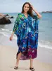 Ropa de Protección Solar con Estampado Digital Transfronterizo Europeo y Americano para Mujer, Holgada, Cuello en V, Cubre Traje de Baño para Playa, Ropa de Abrigo para Vacaciones en la Costa, Falda Larga