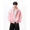 Sudadera con capucha para hombre, estilo coreano, corte holgado, diseño rosa extragrande con remaches, cárdigan con capucha