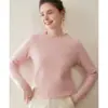 Suéter Nuevo de Cachemira Otoño e Invierno para Mujer Cuello Redondo Suéter Básico Estilo Dulce Holgado Aspecto Adelgazante Suéter Básico de Una Línea