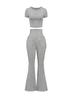 Primavera/Verano 2026 Nuevo Estilo Europeo y Americano Pantalones Acampanados Transfronterizos Crop Top de Cintura Alta Manga Corta Ropa Deportiva Multiusos Traje Casual para Mujer