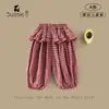 Calça Comprida Infantil Feminina com Aba Traseira, Calça Casual Fashion Classe A de Verão para Bebês, Calça Anti-Mosquito, Roupa Infantil de Nove Pontos com Ar Condicionado