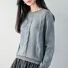 Suéter de tricô de algodão puro com gola redonda e padrão torcido, estilo casual e suave para mulheres, suéter quente de sete pontos espessados, suéter básico de tricô de modelagem solta