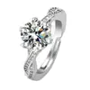 Ocho Corazones Ocho Flechas Chapado en Pt950 Moissanita Simulada Anillo Abierto de Banda Retorcida con Diamante Completo para Mujer, Joyería Popular de Venta Caliente en Transmisión en Vivo