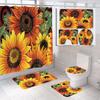 Venta Caliente Transfronteriza Cortina de Ducha de Baño Impermeable y a Prueba de Humedad con Girasol Alfombrilla de Baño Antideslizante de Cuatro Piezas Alfombrilla Absorbente para Pies