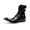 Marca Knight fashion Botas Martin puntiagudas de cuero Botas altas para hombre modernas Desfile europeo y americano negro marrón botas para hombre
