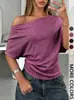 2026 Verano Nuevo Amazon Comercio Exterior Camiseta de Mujer Sexy Hombros Descubiertos Hombro Único Manga Murciélago Top