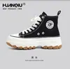 Zapatos Universales de Lona con Suela Gruesa para Mujer, Nuevo Estilo Otoño e Invierno 2026, Zapatos que Aumentan la Altura, Zapatos Versátiles para Mujer, Tenis de Plataforma Negros