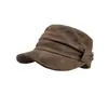 Sombrero ecuestre vintage de gamuza de ala plana con pliegues, estilo versátil y artístico, hace que la cara se vea más pequeña, gorra de visera de estilo periódico para primavera y verano