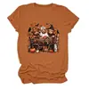 Camiseta feminina da Amazon Wish, transfronteiriça europeia e americana, de caimento solto, com estampas de bezerro de três cabeças, abóbora em carroça e folha de bordo, gola redonda, mangas curtas