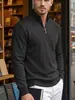 Ropa para hombre TK transfronteriza estilo americano waffle a rayas verticales media cremallera cuello alto manga larga color liso sudadera casual pullover