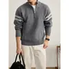Suéter de bloque de color a rayas 2026 nuevo con media cremallera y cuello alto para hombre, otoño e invierno, de alta gama, talla grande, engrosado, cálido, prenda de abrigo