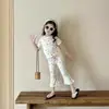 Conjunto de Punto Colorido con Estampado de Corazones para Niñas 2026 Nuevo Estilo de Verano Conjunto Elástico de Top y Pantalones Acampanados para Niños Pequeños