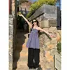 Chaleco Vestido sin Tirantes Estilo Coreano Cuadros Azules [Cuadros Teñidos en Hilo Original] para Mujer Dulce Falda de Corte A Uso de Doble Cara