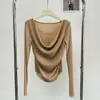 Ruoxin Coreano Otoño Estilo Coreano Exquisito Romántico Mujer Pequeña Patchwork Encaje Hilo Dorado Tejido Top