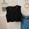 Camiseta sin mangas de color liso americano con cintura corta para mujer, ropa de verano, aspecto entallado, holgada, versátil, top tipo chaleco elegante