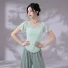 Roupas de Dança Clássica para Mulheres, Novas Roupas Modernas para Prática, Roupas Elegantes de Gaze de Manga Curta, Tops Adultos de Corte Justo, Roupas de Dança