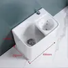 Fregadero de balcón para mopa con reposapiés, lavabo para fregar mopa, lavabo para mopa de suelo con desagüe lateral, con cesta de drenaje, drenaje automático, cerámica, otros