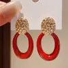 Pendientes Geométricos de Esmalte Nuevo Otoño e Invierno con Goteo de Esmalte Color Borgoña Pendientes Elegantes de Gama Alta Pendientes Retro de Nicho para Mujer