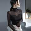Blusa Fu Sheng Ji com Costura de Microperfuração em Malha Outono e Inverno Nova Camisa Base Interna Elegante Gola Alta Manga Longa