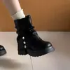 Botas de Pierna Ancha con Tacón Grueso y Plataforma Estilo Spicy Girl 2026 Moda Otoño/Invierno Nuevo Estilo Botines de Motocicleta Adelgazantes Botines de Media Caña Fruncidos
