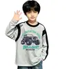 Camiseta de manga larga de algodón puro para niños, moda de primavera y otoño, capa base para niños, cuello redondo de dibujos animados, top holgado estampado versátil, camiseta moderna