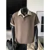 En stock Verano 2026 Estilo Old Money Lino Patchwork Bloque de Color Ligera Transpirable Talla Grande Manga Corta Camiseta para Hombre