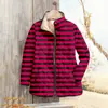 Sudadera de Algodón con Pliegues y Cuello Alto para Mujer 2025 Otoño e Invierno Rayada Sudadera para Mujer de 6 Botones