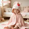 Toalha de Banho para Bebê, Poncho de Bebê, Veludo Coral para Crianças, Absorvente de Água, Secagem Rápida, Roupão de Banho, Estampa de Desenho Animado, Estilo Fino de Verão