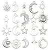 Lote Mixto de 20 Colgantes Brillantes de Aleación Plateada Serie Estrella Luna Sol Accesorios para Pulsera Collar de Manualidades Joyería