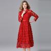 Vestido de solapa de marca para personas de mediana edad y mayores, primavera y otoño, nuevo, de encaje soluble en agua, corte en A, vestido informal festivo de talla grande.