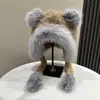 Gorro de Piel Sintética de Zorro con Orejas de Oso Otoño e Invierno Cálido Engrosado Circunferencia de Cabeza Grande Gorro Protector de Orejas Nuevo Gorro de Alto Valor