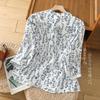 Camisa Floral Estilo Nacional para Mulheres Verão 2024 Novas Blusas para Mães Moda Pequena Camisa Estampada com Manga Três Quartos