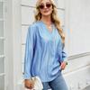 Ropa de Mujer Transfronteriza Europea y Americana Primavera y Verano Nuevo Amazon AliExpress Cuello en V Abotonadura Sencilla Imitación Denim Camisa de Manga Larga Top