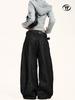 Jeans Yongfang Retro Americano Lavado Negro Scimitar para Hombres y Mujeres, Pantalones Versátiles de Pierna Ancha Sueltos de Corte Limpio para la Calle