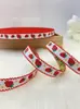 Cinta de Lazo Bordada Jacquard de Fresa Oreja de Madera de 1.5cm Hecha a Mano DIY Cinta para Embalaje de Caja de Regalo